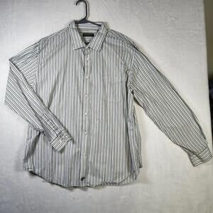 John Bartlett Consensus Mens XXL Stripe Shirt Blue Green‎ White Cotton LS